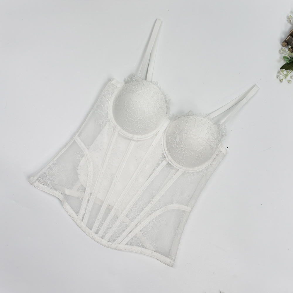 Womens Lace Corset Bustier Ladies Trendy Tightened Fishbone Bra Tops Vest